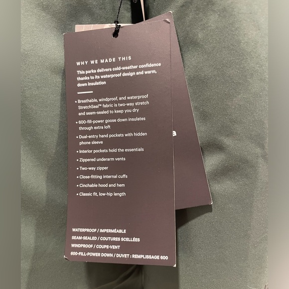 Lululemon Stretch-Seal down filled parka, men’s large, dark forest - Picture 4 of 5